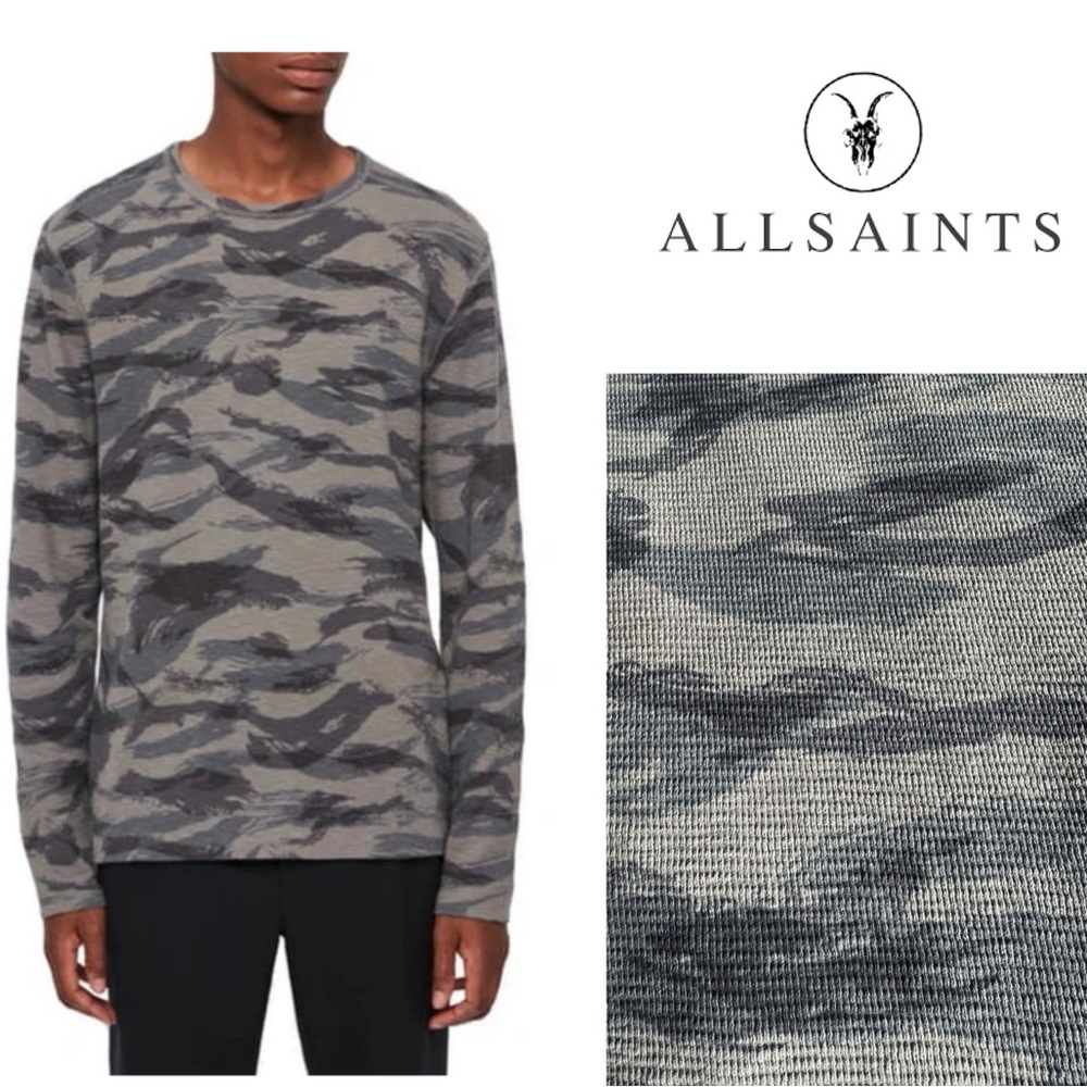 All Saints DISGUISE Camo Crewneck Long Sleeve Top